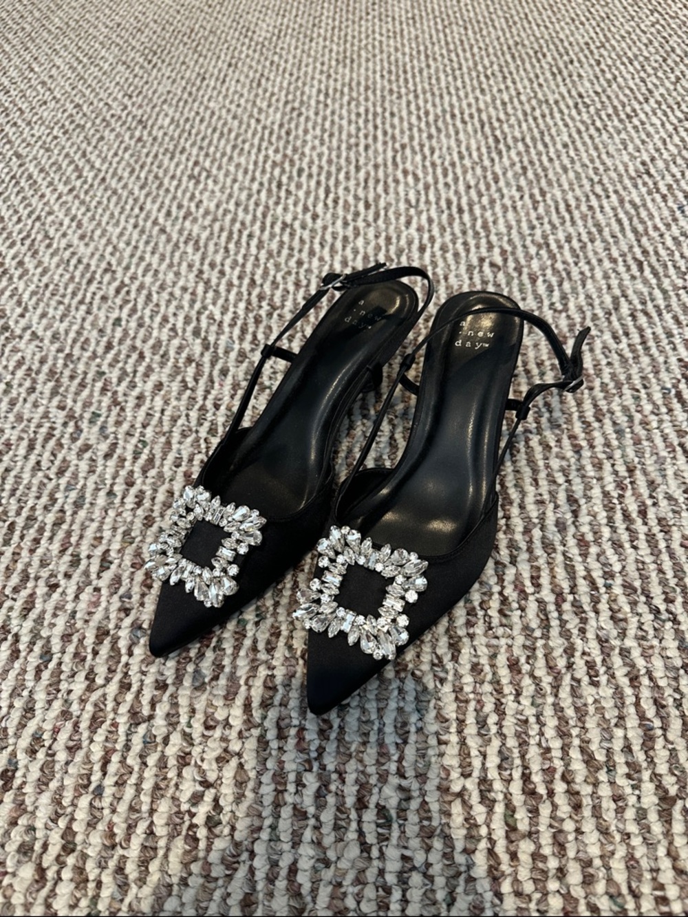 a new day Black Pointed Slingback Heels with Crystal Square Buckle